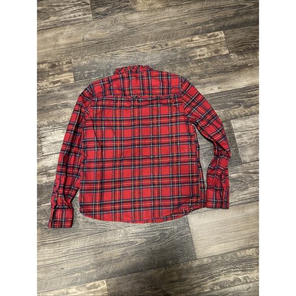 Brooks Brothers Red Fleece Women’s Flannel Sz 8 Shirt Plaid Ruffle Top Blouse - Picture 6 of 6